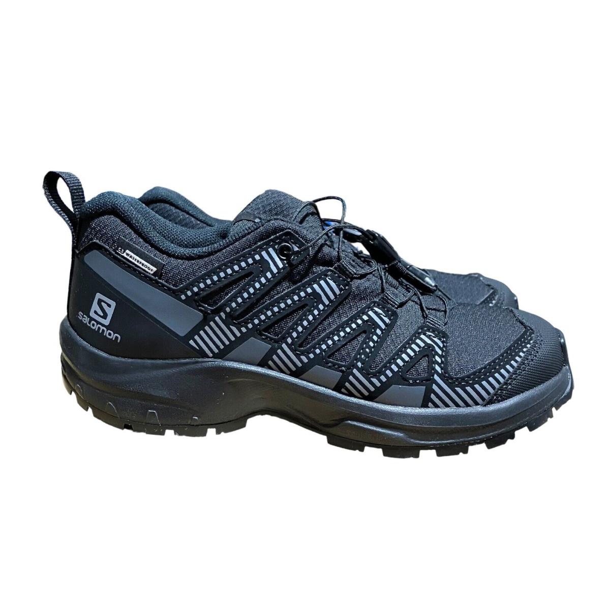 Salomon Shoes Kids 1.5 Black Children Unisex Xa Pro V8 CS WP - Black/Black/Ebony