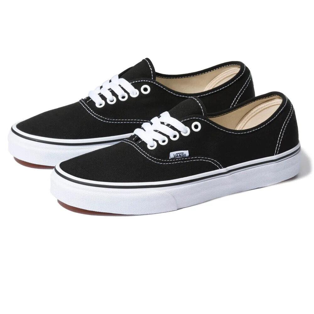 Vans Authentic VN000EE3BLK VN000EE3BLK Skate Shoes Unisex Black White Canvas Lace-up DOG237 - Black