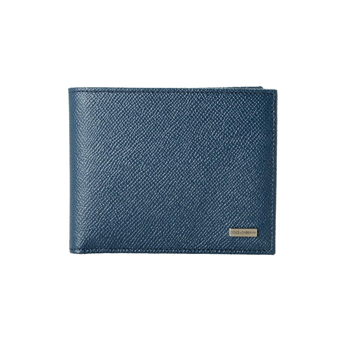 Dolce Gabbana Ink Blue Textured Leather Logo Bifold Wallet