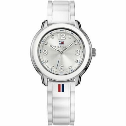 Tommy Hilfiger Women`s 1781418 Crystal-accented Stainless Steel White Color