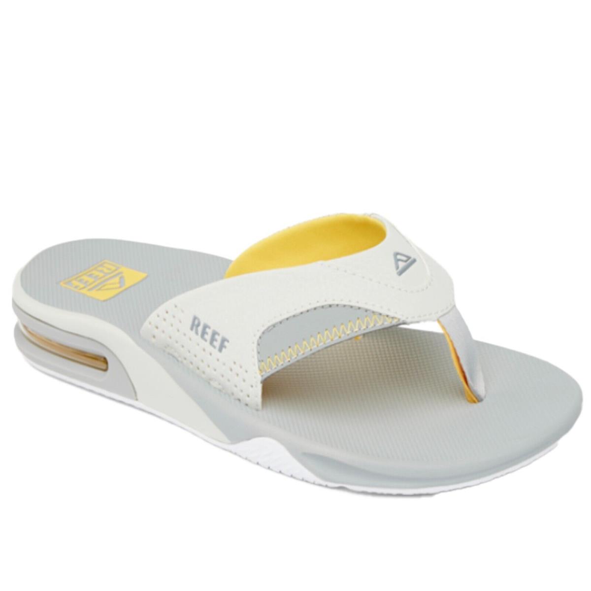 Reef CJ6592 Men`s Fanning Yellow/grey Bottle Opener Flip Flop Thong Sandal - Yellow/Grey/Grey