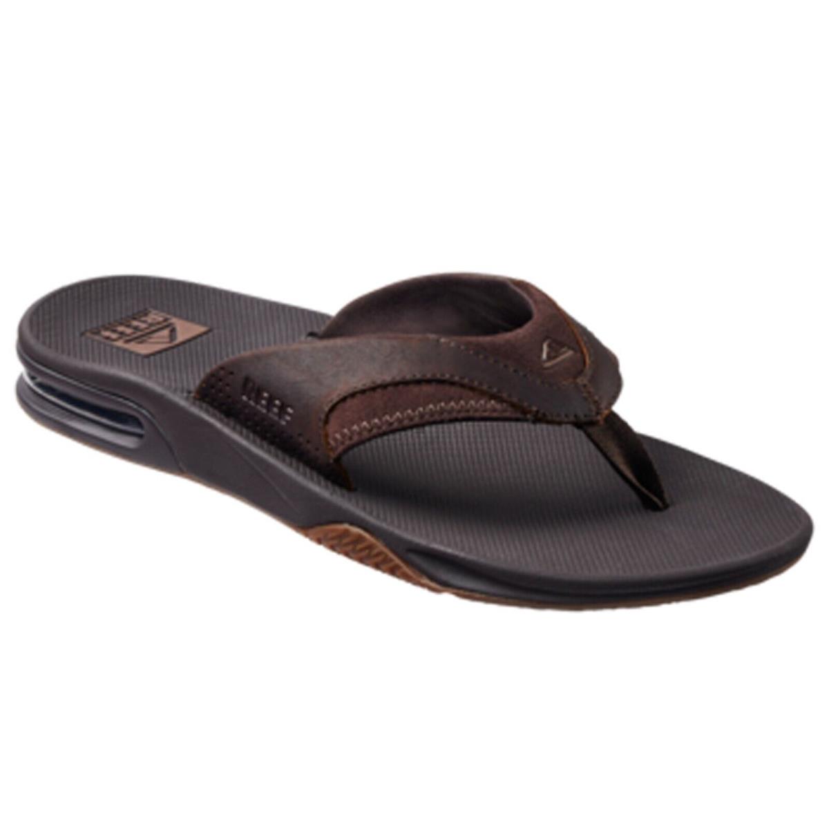 Reef RF002156DAB Men`s Leather Fanning Dark Brown Bottle Opener Flip Flop Sandal