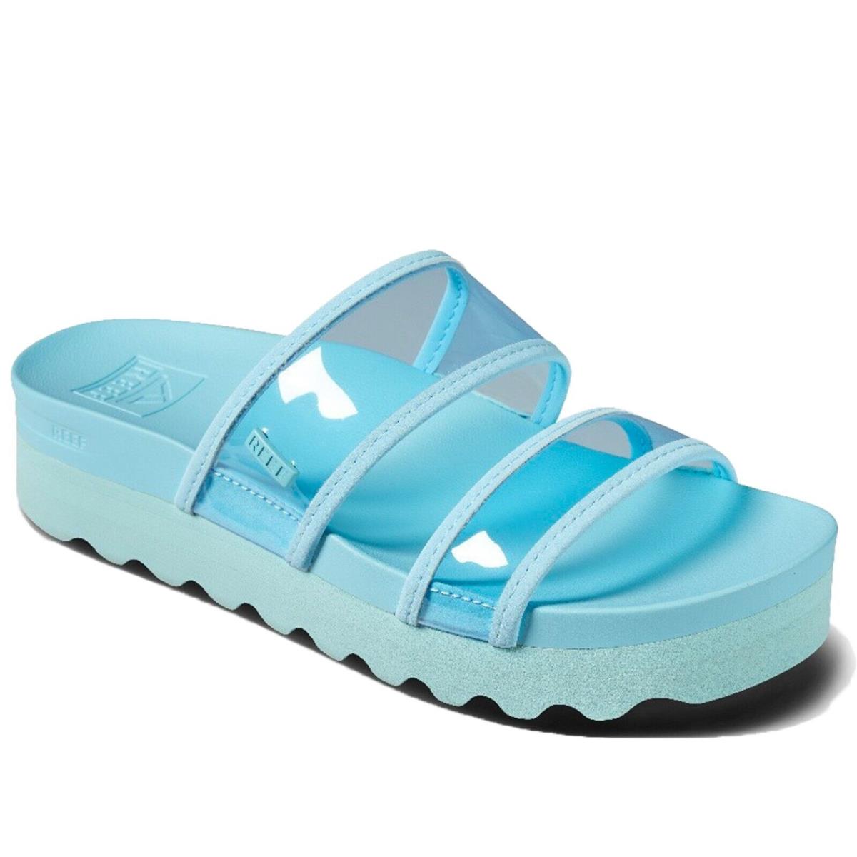 Reef CJ6853 Women`s Vista Hi-energy Light Blue Comfort Platform Slide Lug Sandal