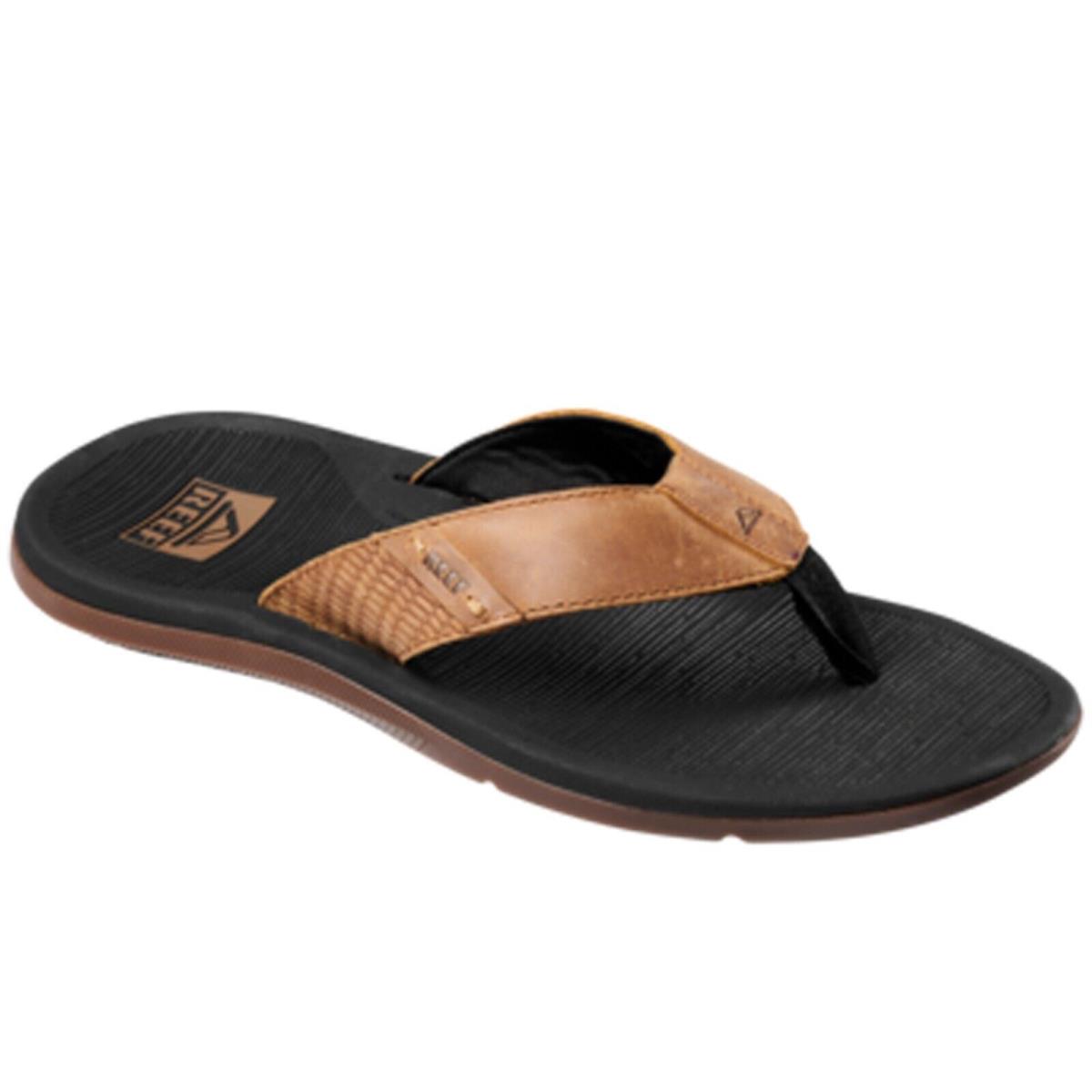 Reef CI8103 Men`s Santa Ana LE Black and Tan Leather Non Slip Flip Flop Sandal