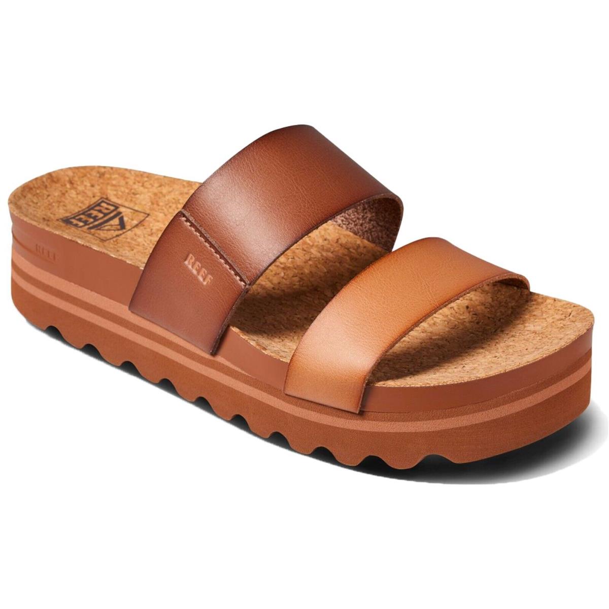 Reef CJ6062 Women`s Cushion Vista Hi Espresso Duo Comfort Platform Slide Sandal