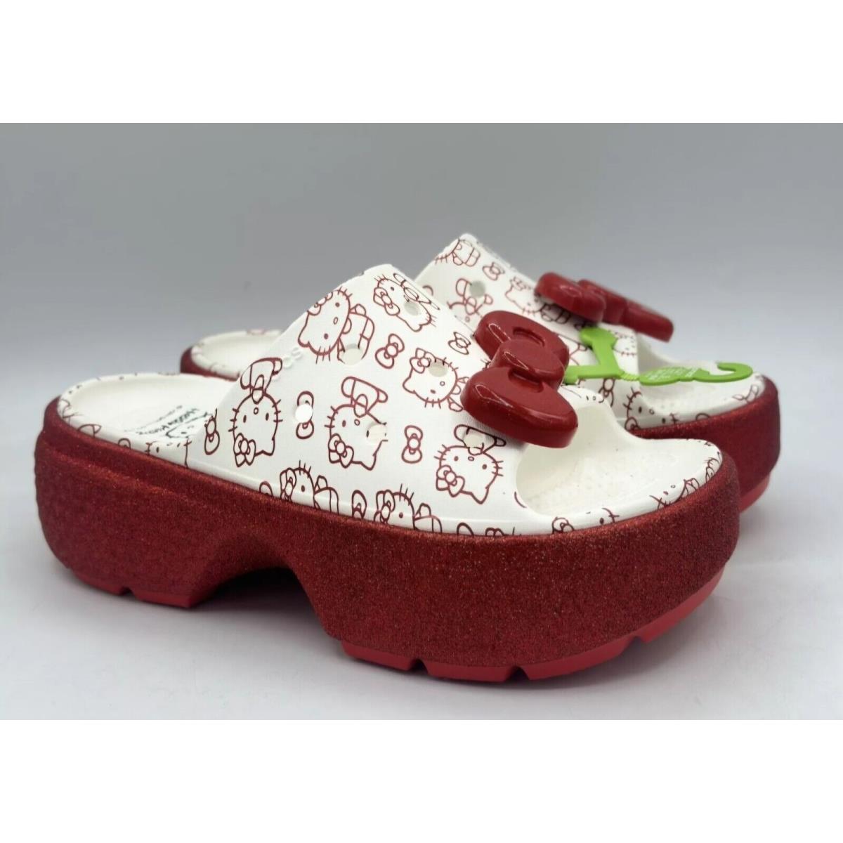 Red Crocs x Hello Kitty Stomp White Red Slides 209815-100 Women s 6 Men s 4