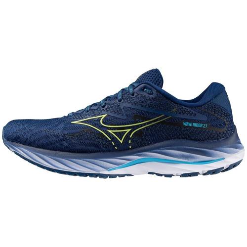 Mizuno Men`s Wave Rider 27 Running Shoe Navy Peony/sharp Green 10