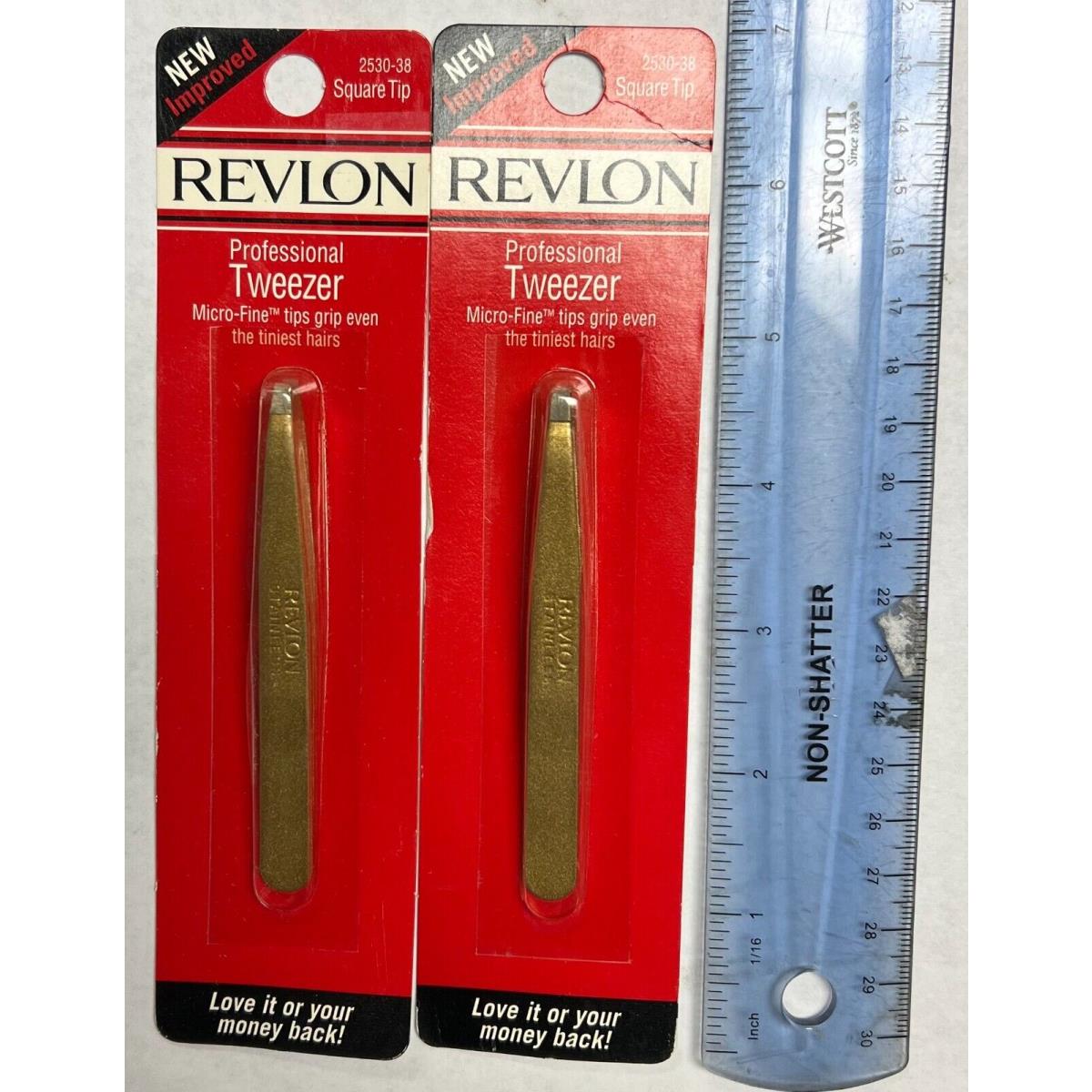 2 Revlon Square Microfine Tip Professional Tweezer Made IN Usa 2530-38 Pl Read