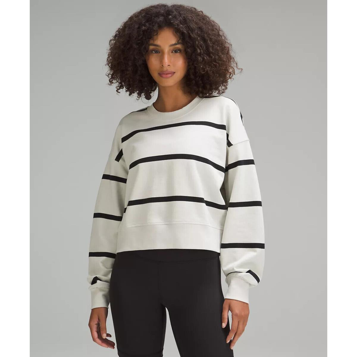 Lululemon Perfectly Oversized Cropped Crew Stripe Boundless Stripe Bone Black