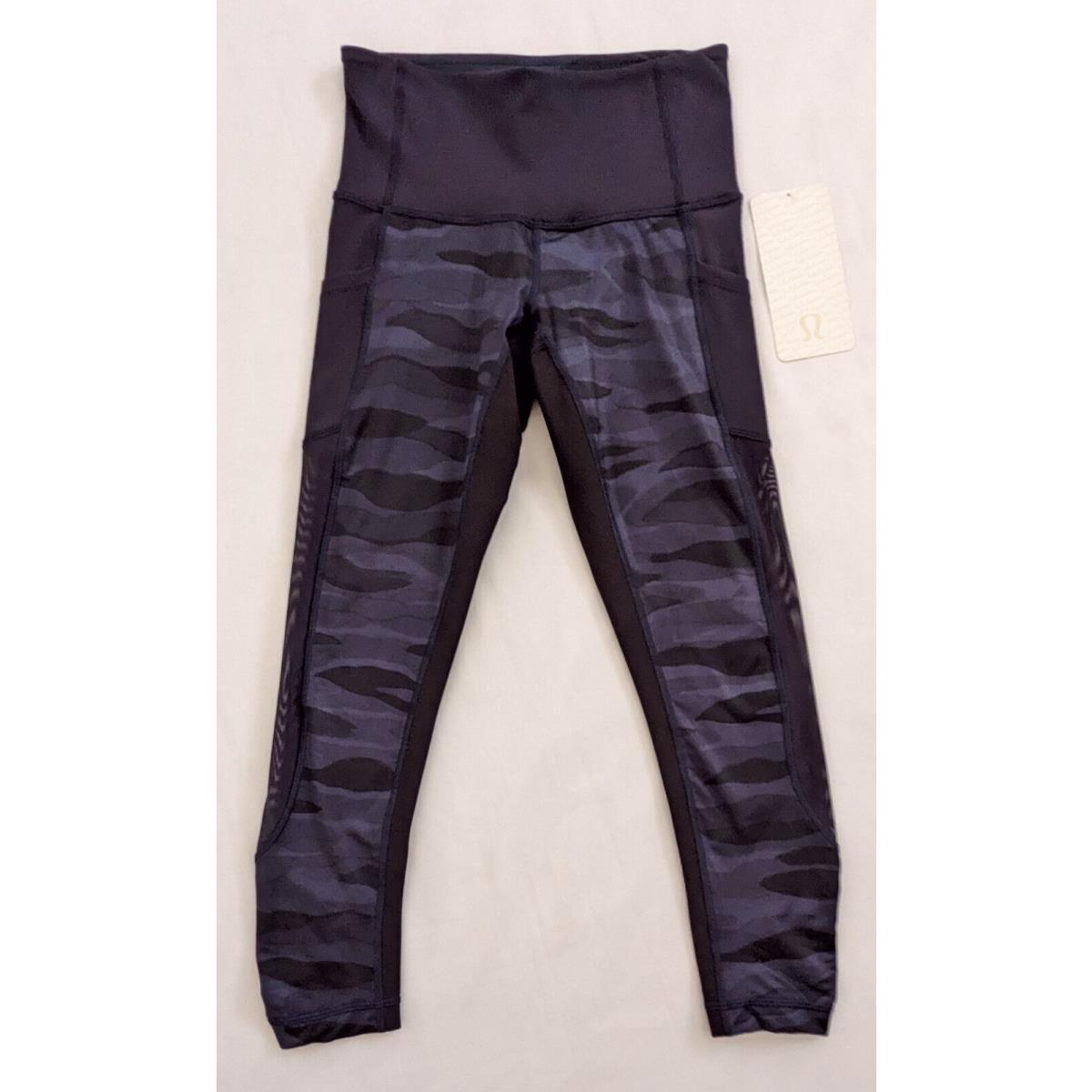 Lululemon Seek The Heat Crop Leggings 4 Mini Coast Camo Deep Navy Black