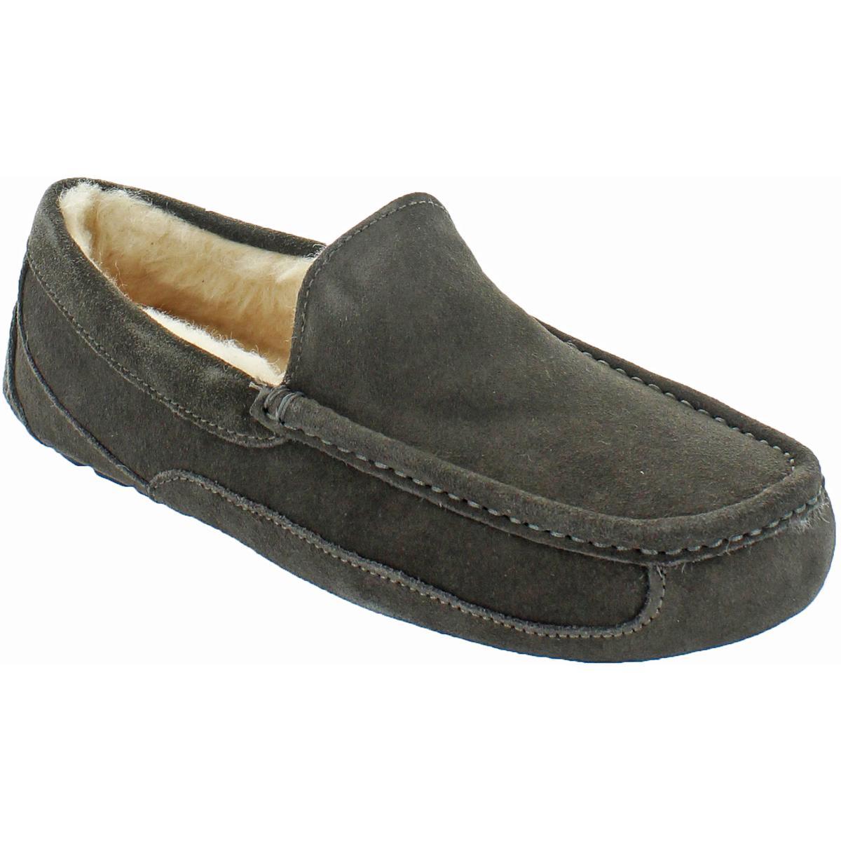 Ugg Men`s Ascot Suede Wool Slip On Loafer Slipper Charcoal