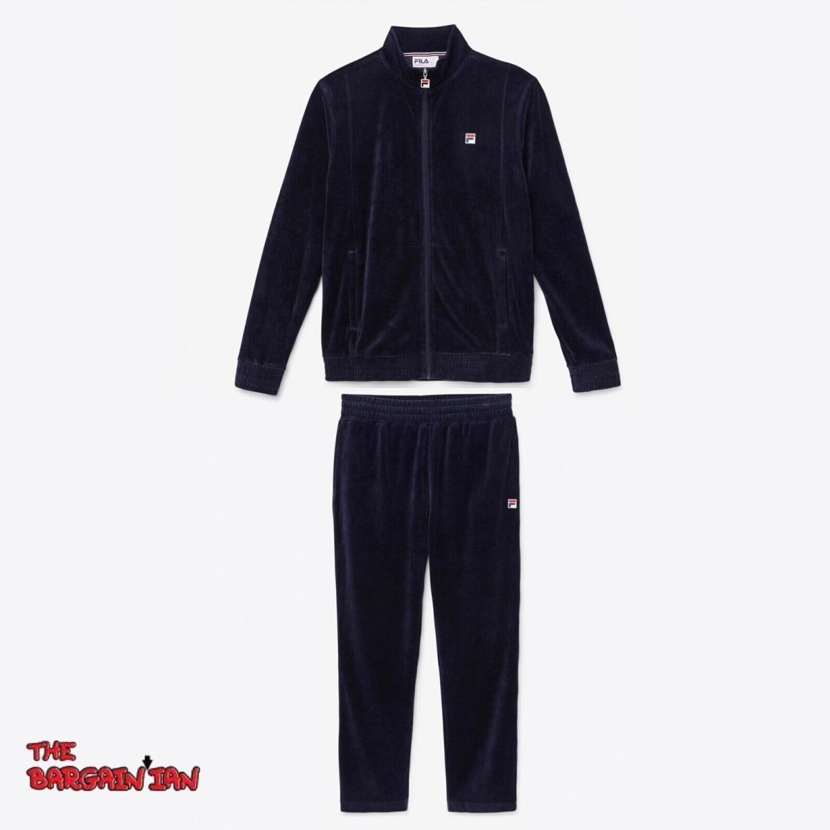 Fila Men`s Velour Sweatsuit Tracksuit Solid Navy Set Velvet Size M XL 2XL