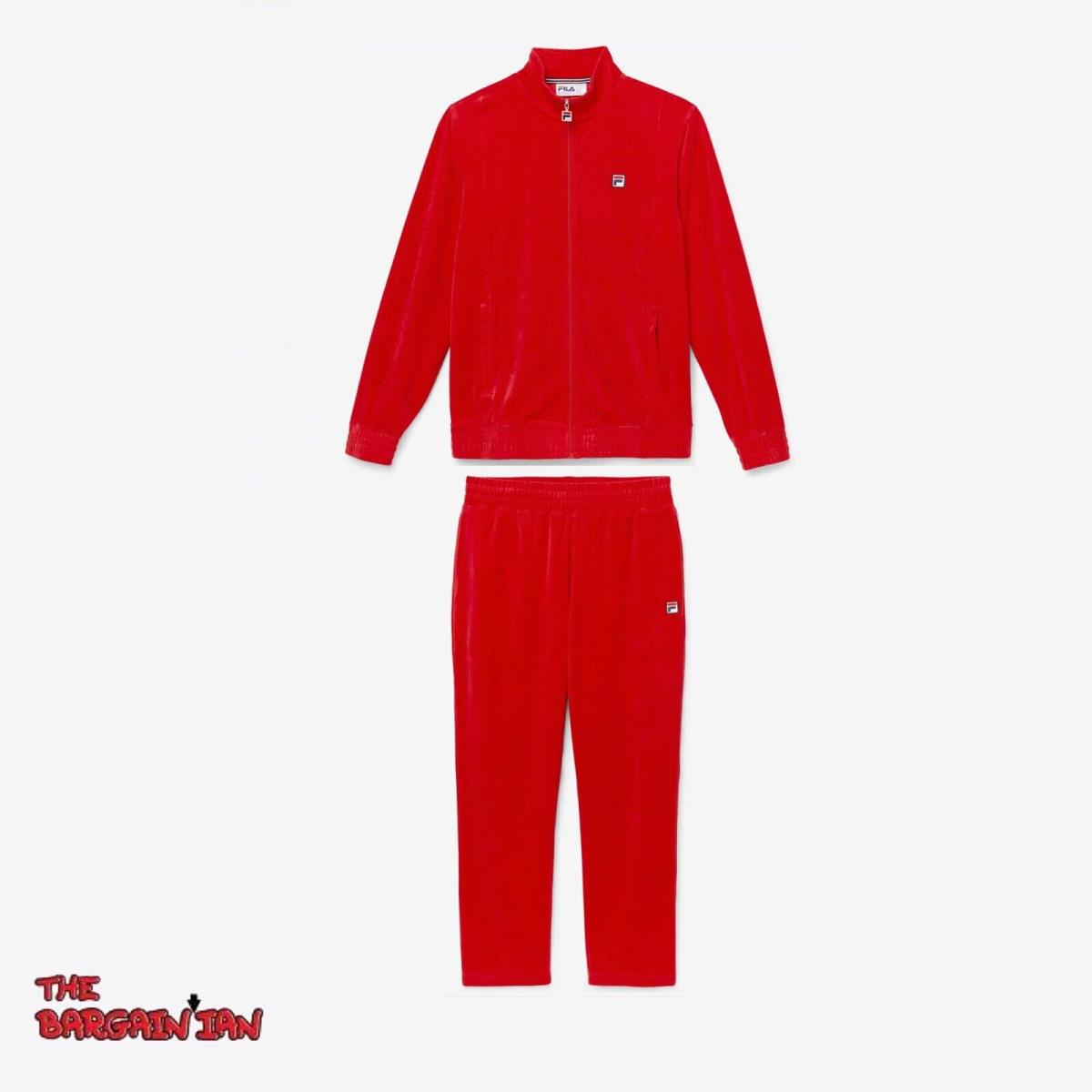 Fila Men`s Velour Sweatsuit Tracksuit Red Set Velvet Size M L 2XL 3XL