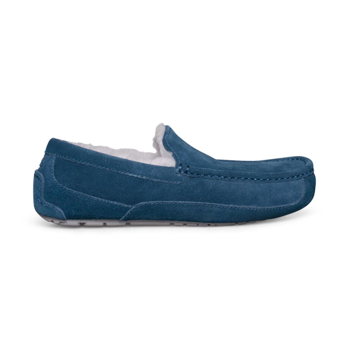 Ugg Ascot Marina Blue Suede Sheepskin Moccasin Shoes Men`s Slippers Size US 9