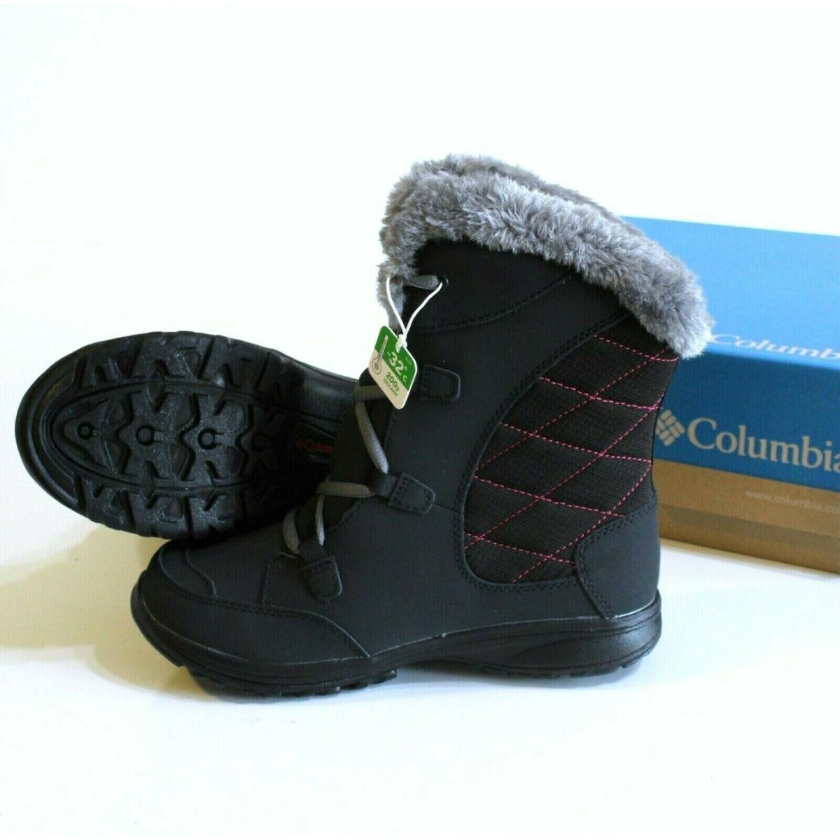 Columbia Girl`s Winter Snow Boots Youth Size 5 Black Pink Gray Lace Up