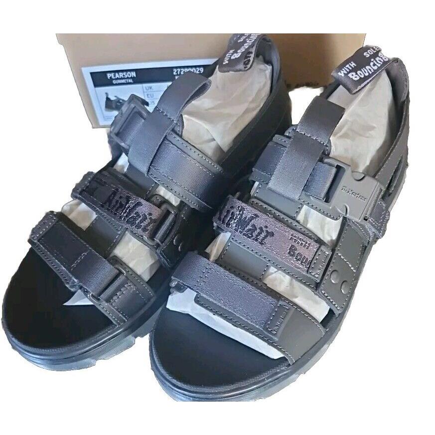 Dr. Martens Unisex Pearson Sandal Men 7 Womens 8 Gunmetal Iced Webbing Lug