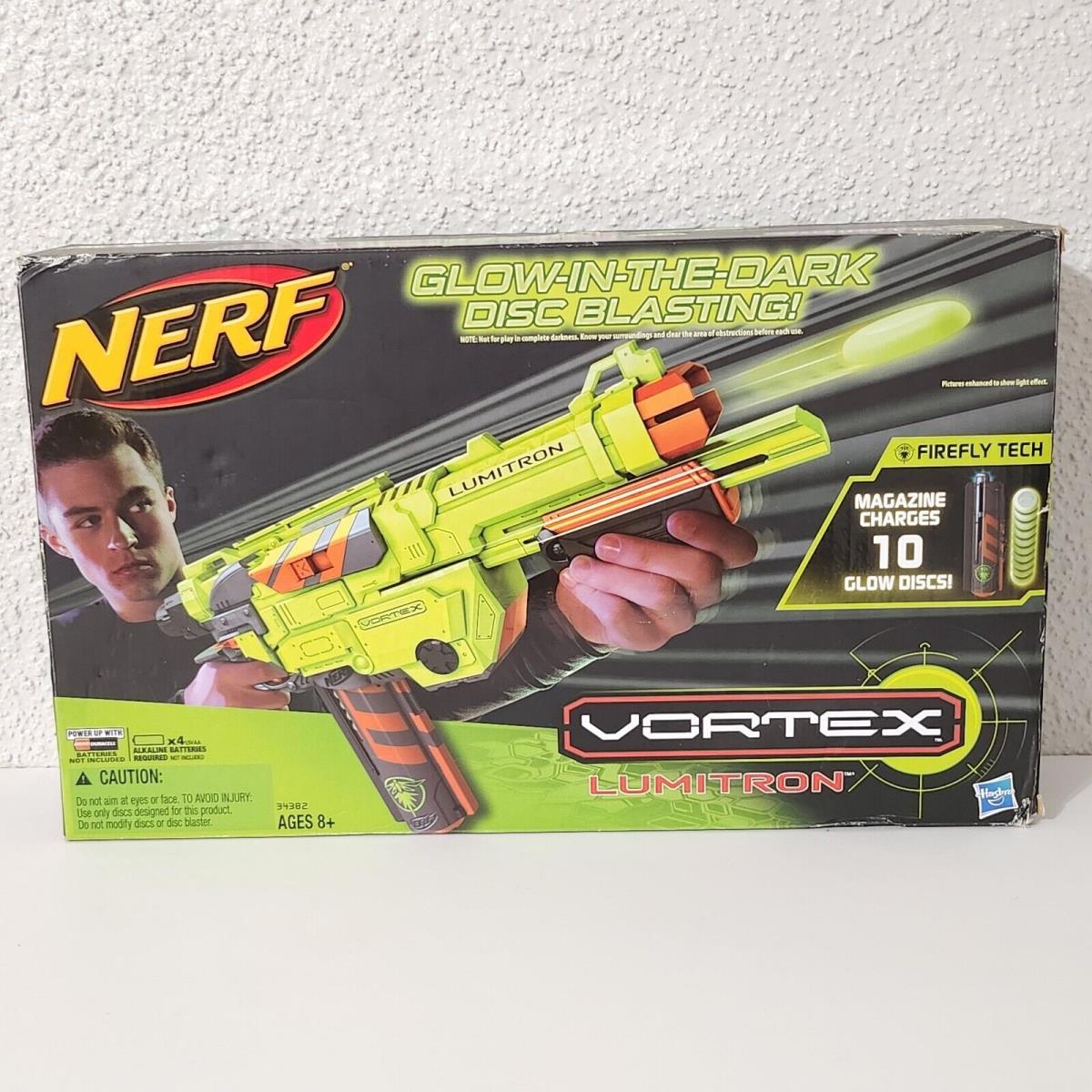 Nerf Vortex Lumitron Glow In Dark Disc Blaster + 10 Glow Discs