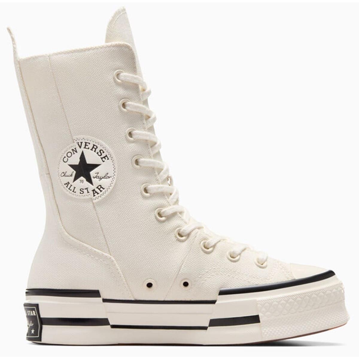 Converse Women`s Chuck 70 Plus Xhi Extra High Top Boots Sneakers Limited Edition Egret/Egret/Black