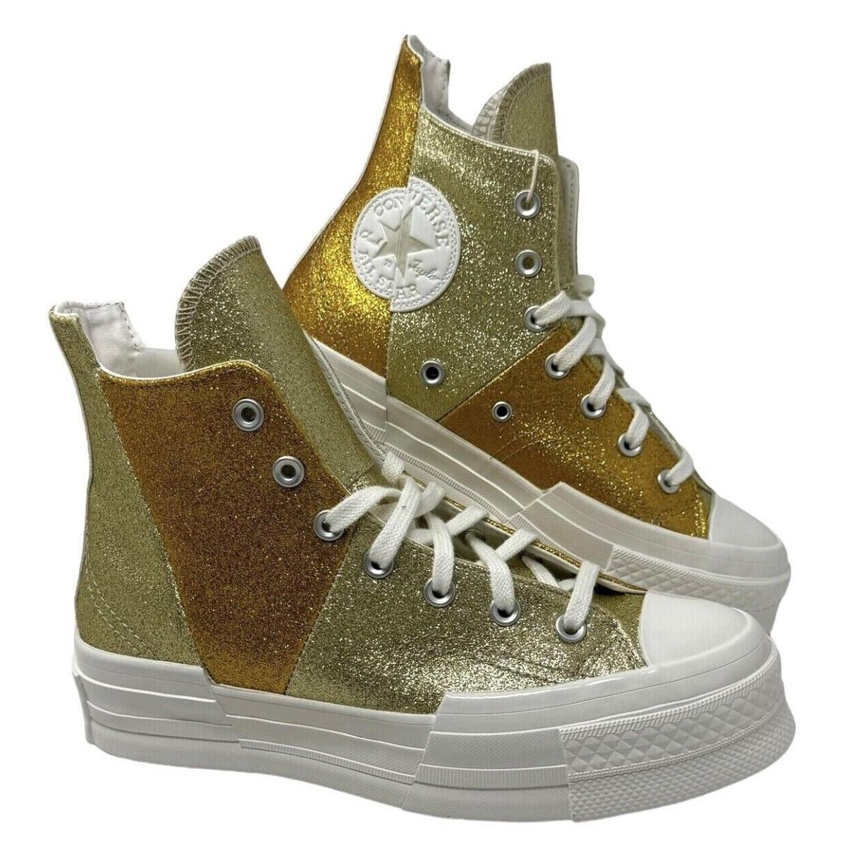 Converse Chuck 70 Plus Glitter Sneaker Shoes Gold Women`s Size High Top A08176C