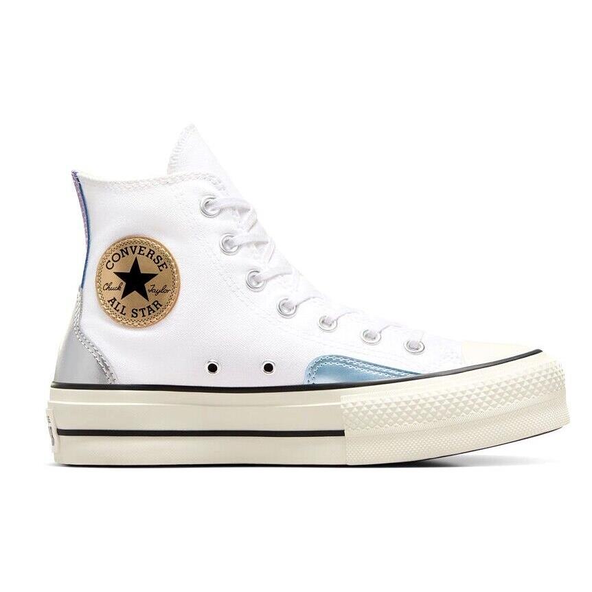 Converse All Star Chuck Taylor Lift Platform Chrome White Gold Athletic Shoes