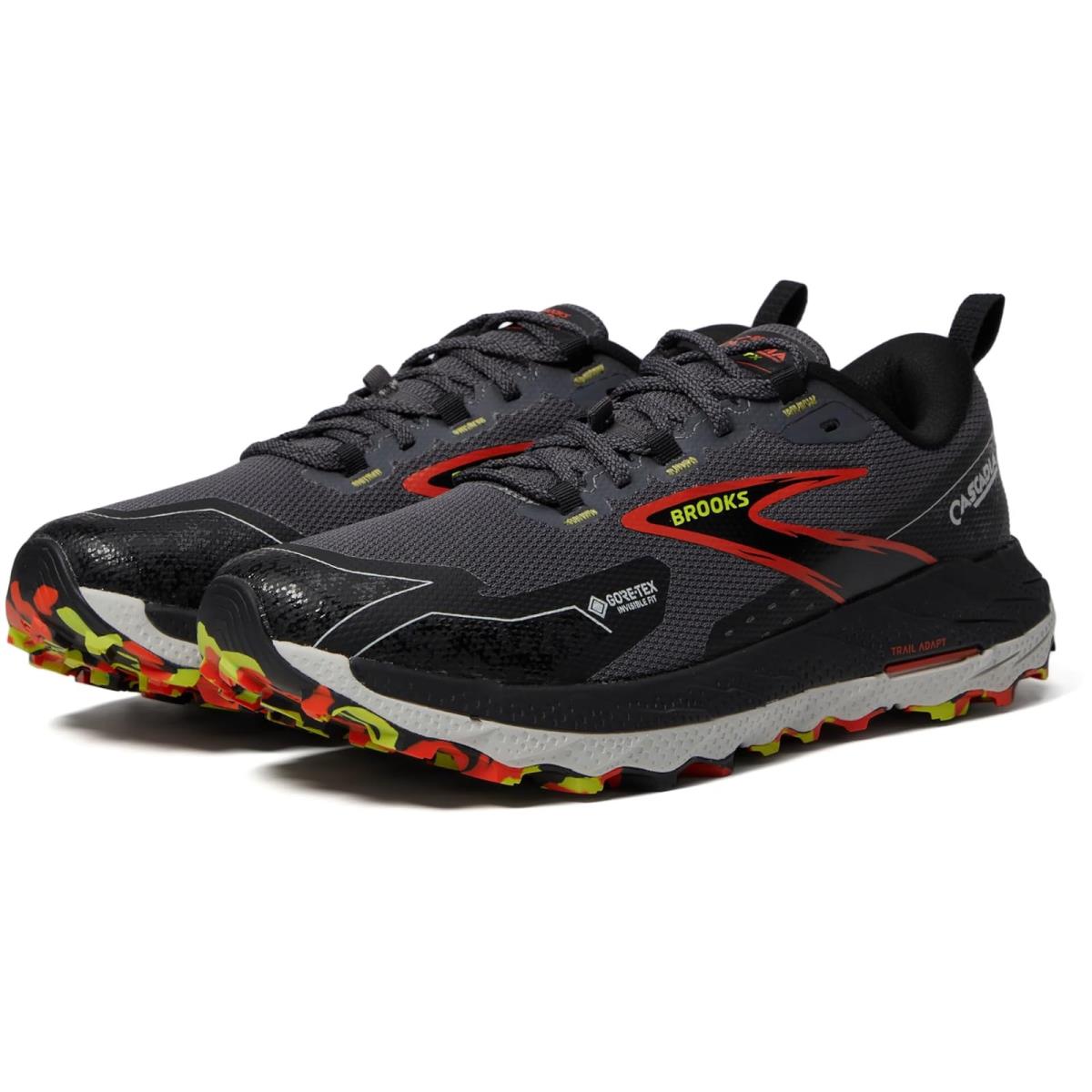 Man`s Sneakers Athletic Shoes Brooks Cascadia 18 Gtx - Blackened Pearl/Black/Tomato