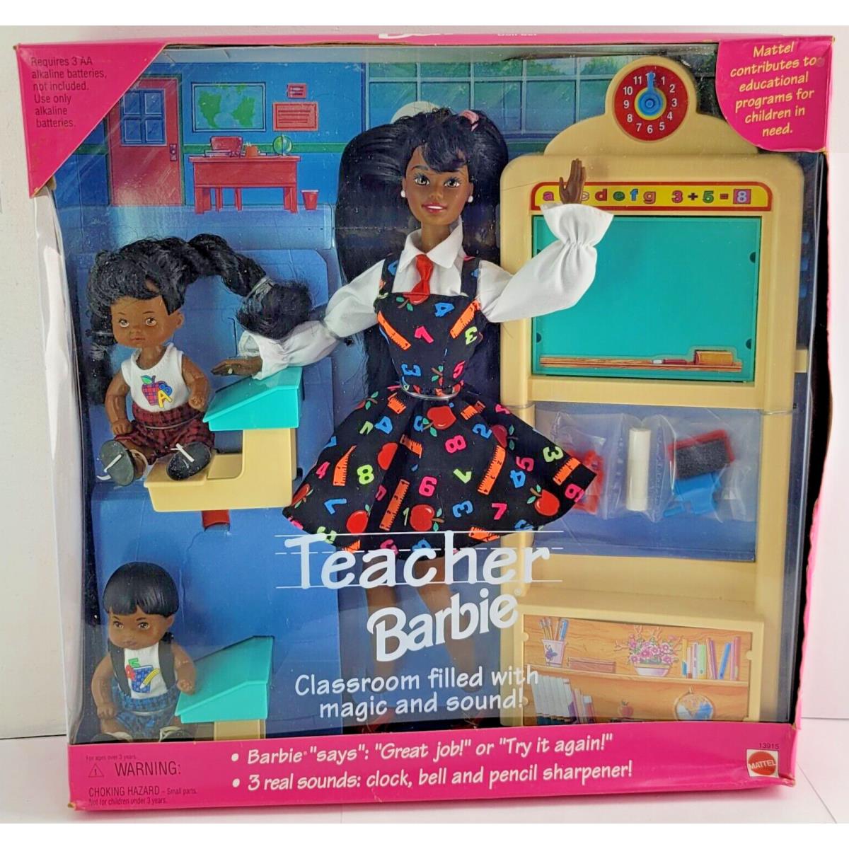 Mattel 1995 Teacher Barbie Doll African American Classroom Magic Sound 13915