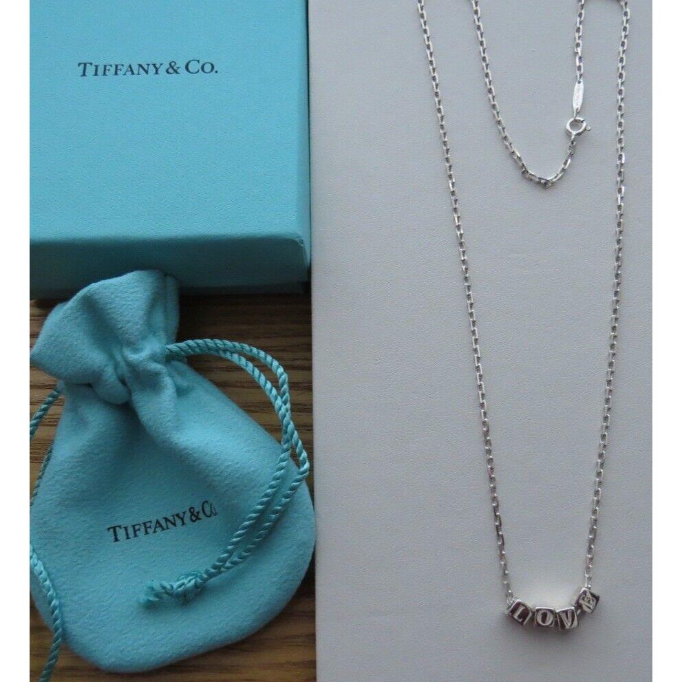 Tiffany CO Sterling Era Love Cube Necklace/pendant W/pouch Ribbon