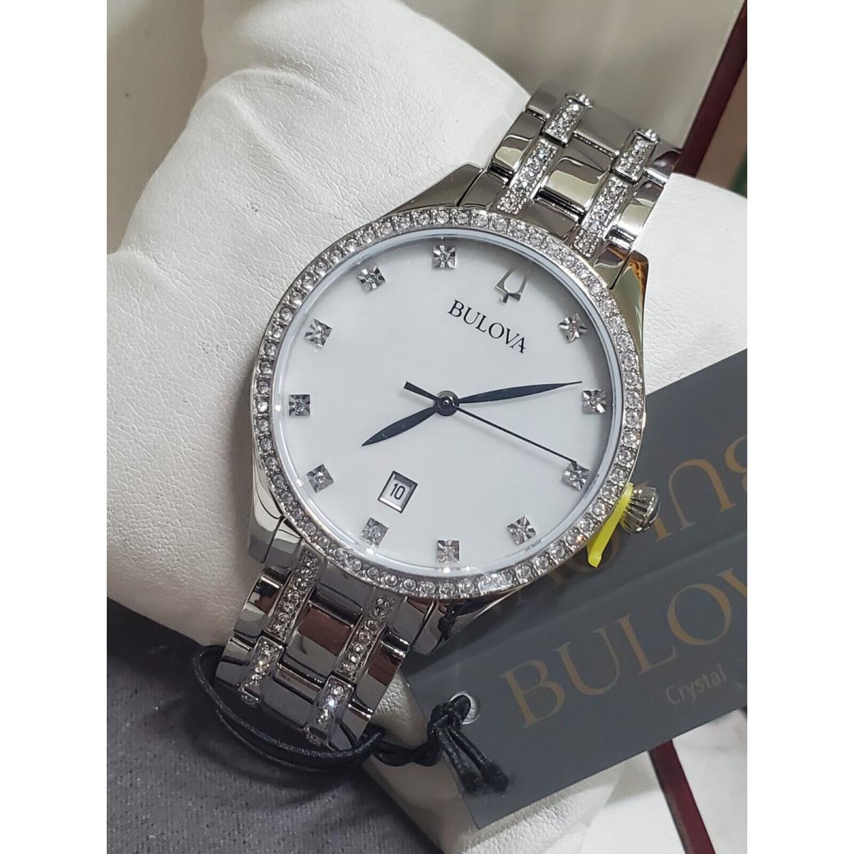 Bulova Ladies` Classic Crystal Stainless Steel 3-Hand Quartz Watch White