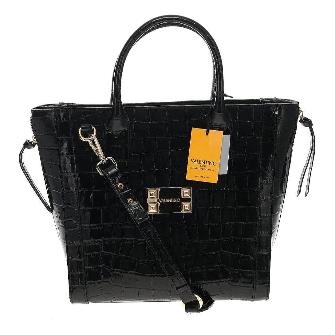 Valentino by Mario Valentino Black Charmont Croco Leather Satchel Handbag