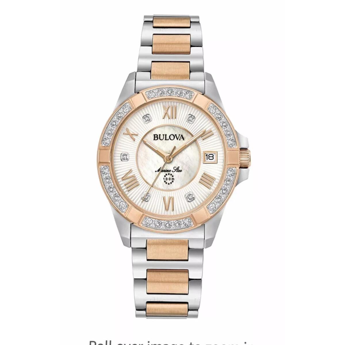 Bulova Marine Star Diamond White Mop Dial Ladies Watch 98R234 - Dial: Rose Gold, Band: Gold, Multicolor, Pink, Silver, Bezel: Silver