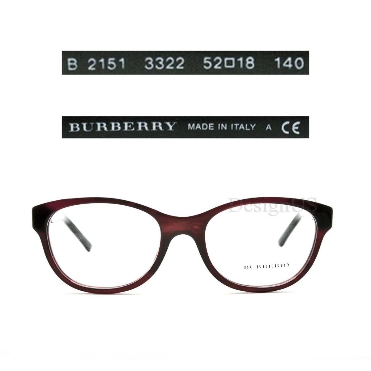 Burberry B 2151 3322 Eyeglasses 52/18/140 Made in Italy