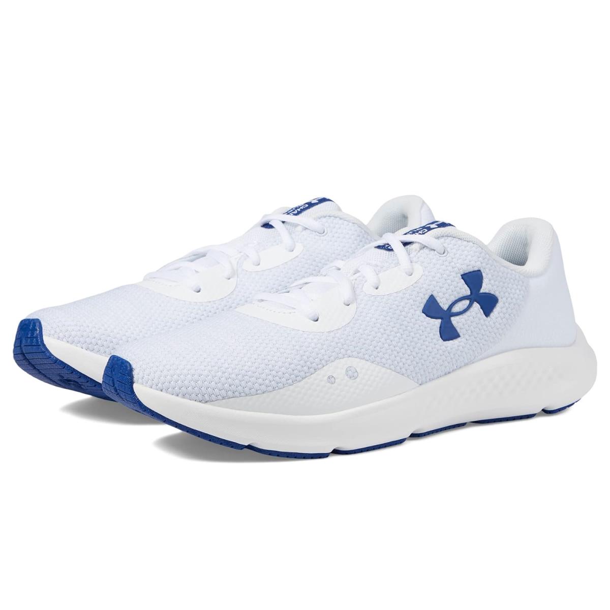 Man`s Sneakers Athletic Shoes Under Armour Charged Pursuit 3 White/White/Blue Mirage