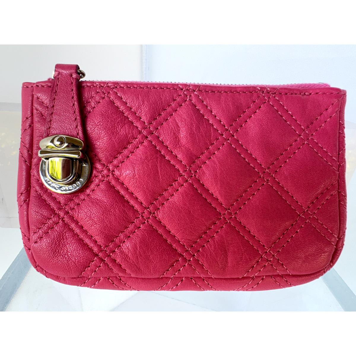 Marc Jacobs Bond Zip Coin Key Wallet Pouch Quilted Leather Fuchsia