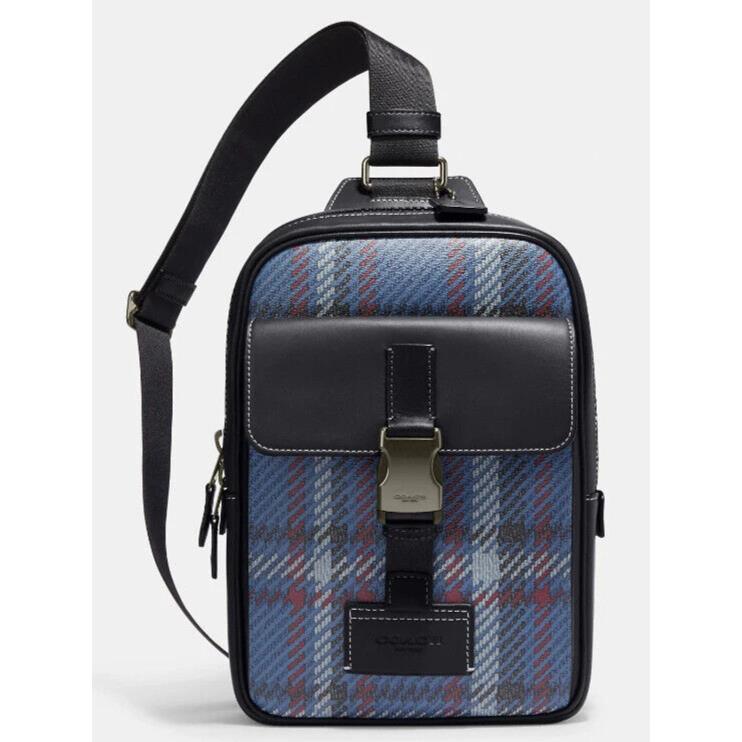 Coach Men s Track Pack CH104 Plaid Print X-body Bag In Midnight Navy Multi