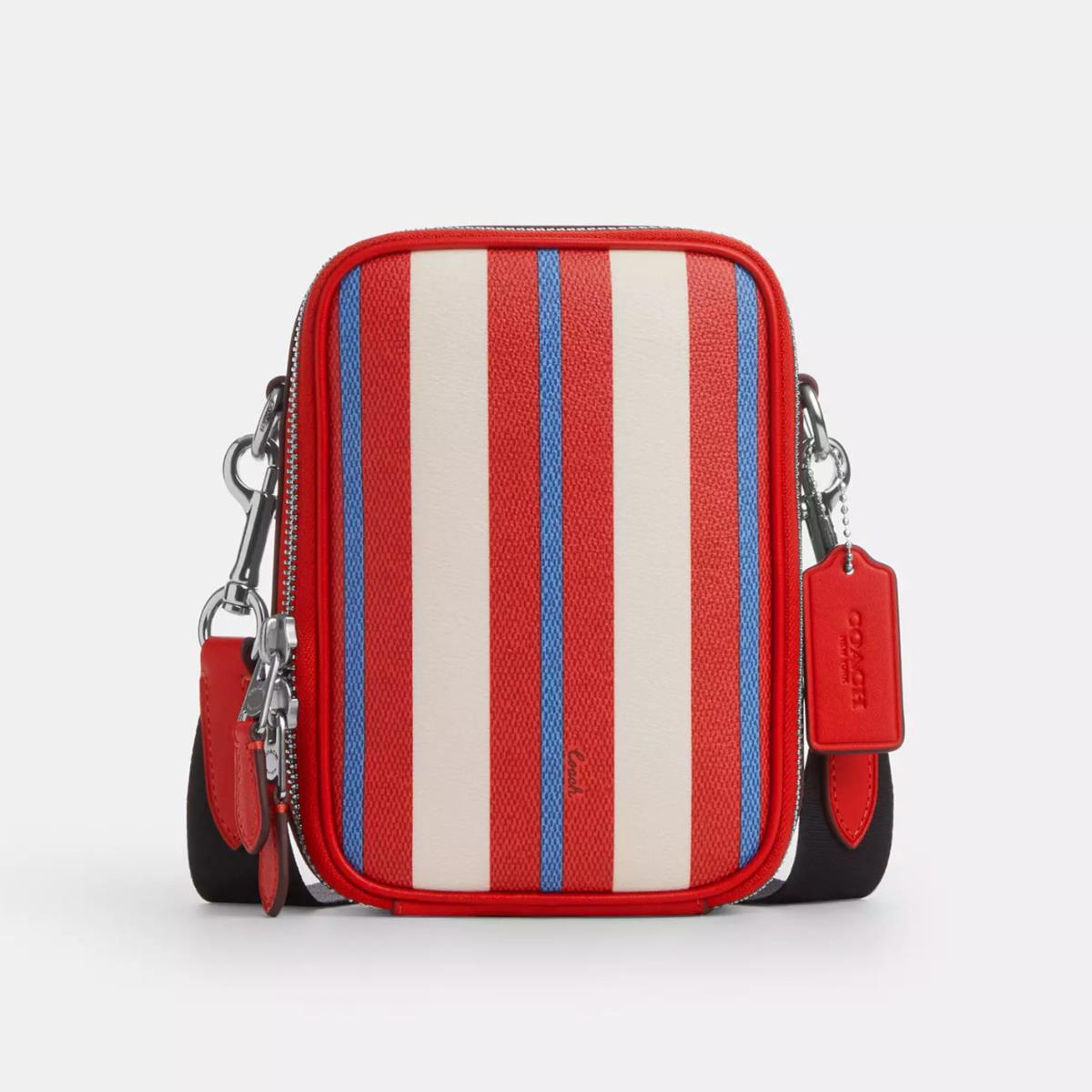 Coach CU108 Stanton Crossbody Bag with Stripe Print in Miami Red