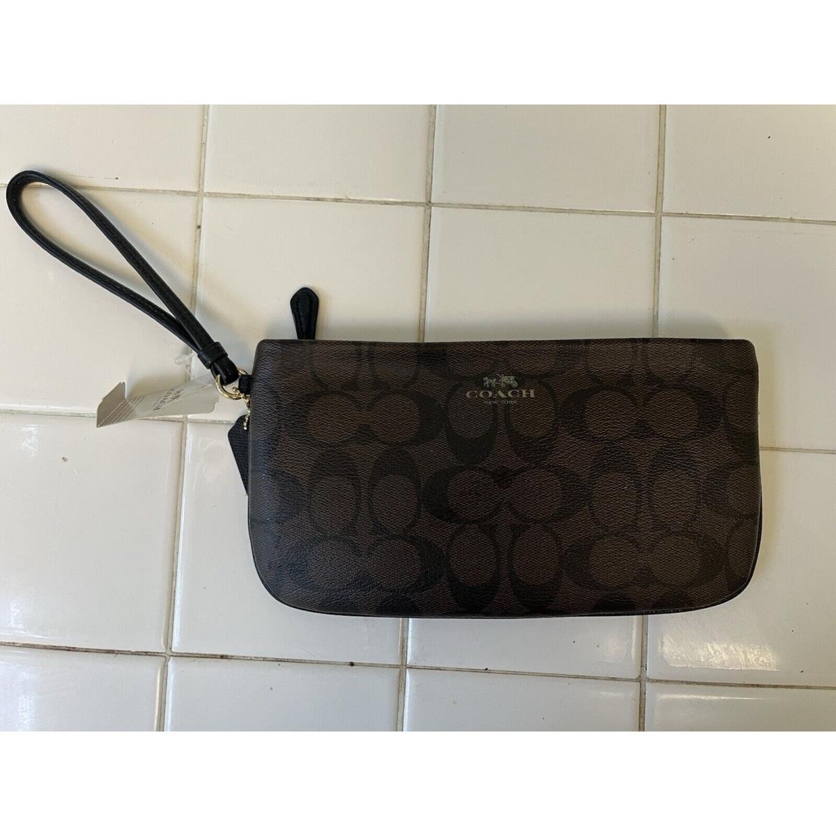 Coach Signature Black/brown Pvc Wristlet 9 x5