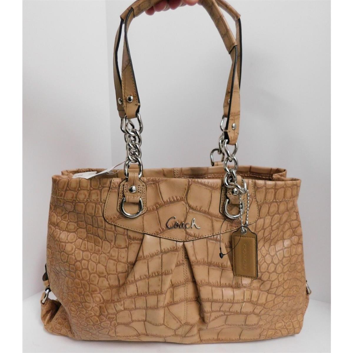 Coach Ashley F17661 Camel Beige Alligator Leather Carry All Tote Bag