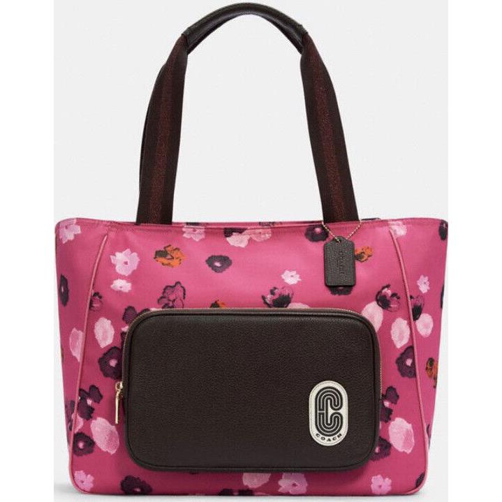 Coach Womens Court Tote with Halftone Floral Print Bag Color Pink Multicolor