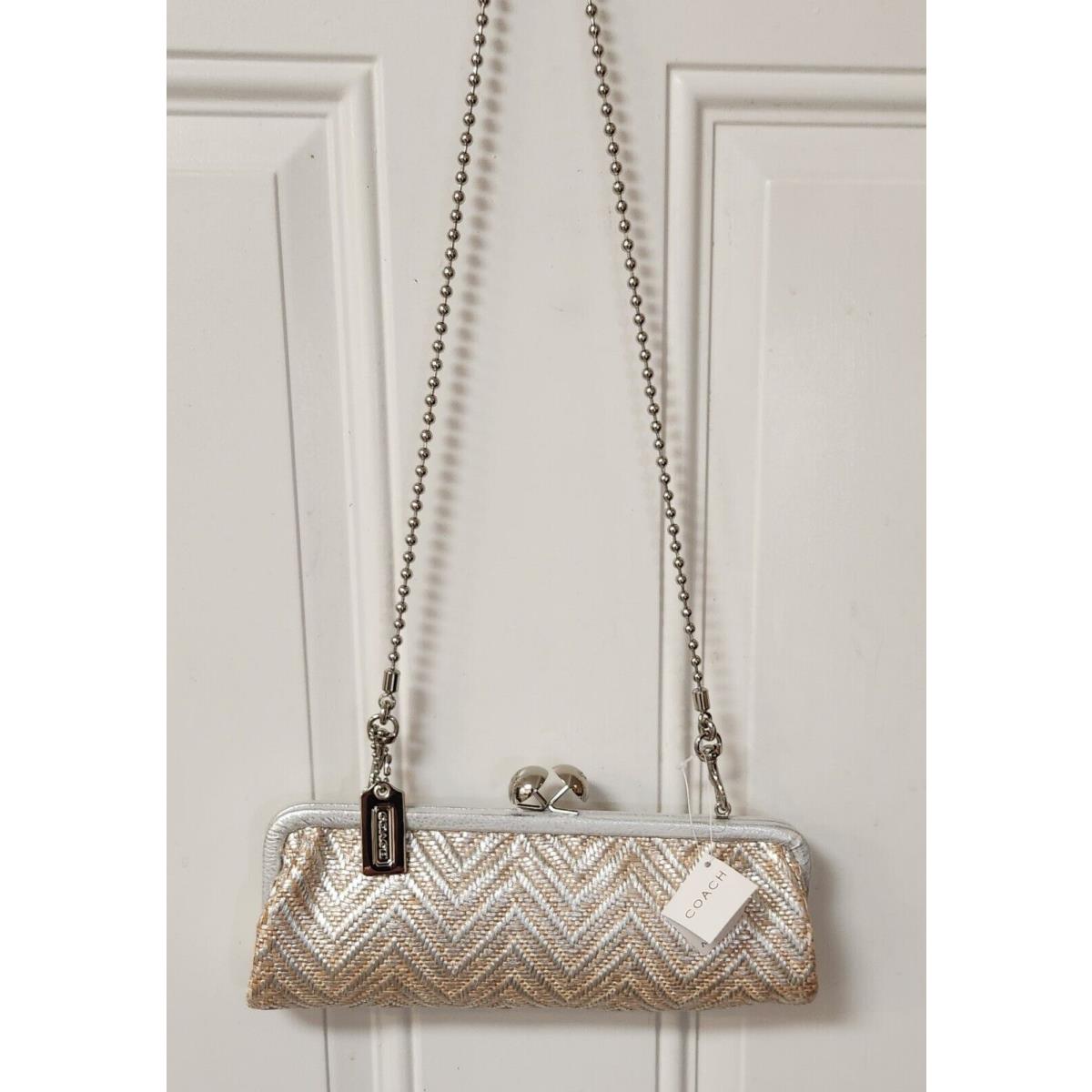 Coach Amanda Metallic Straw Darcy Kisslock Chain Clutch 13592