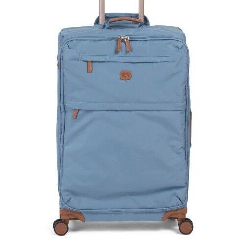 Brics 27in Blue Brown Leather Detail 8 Wheel Soft Case Spinner