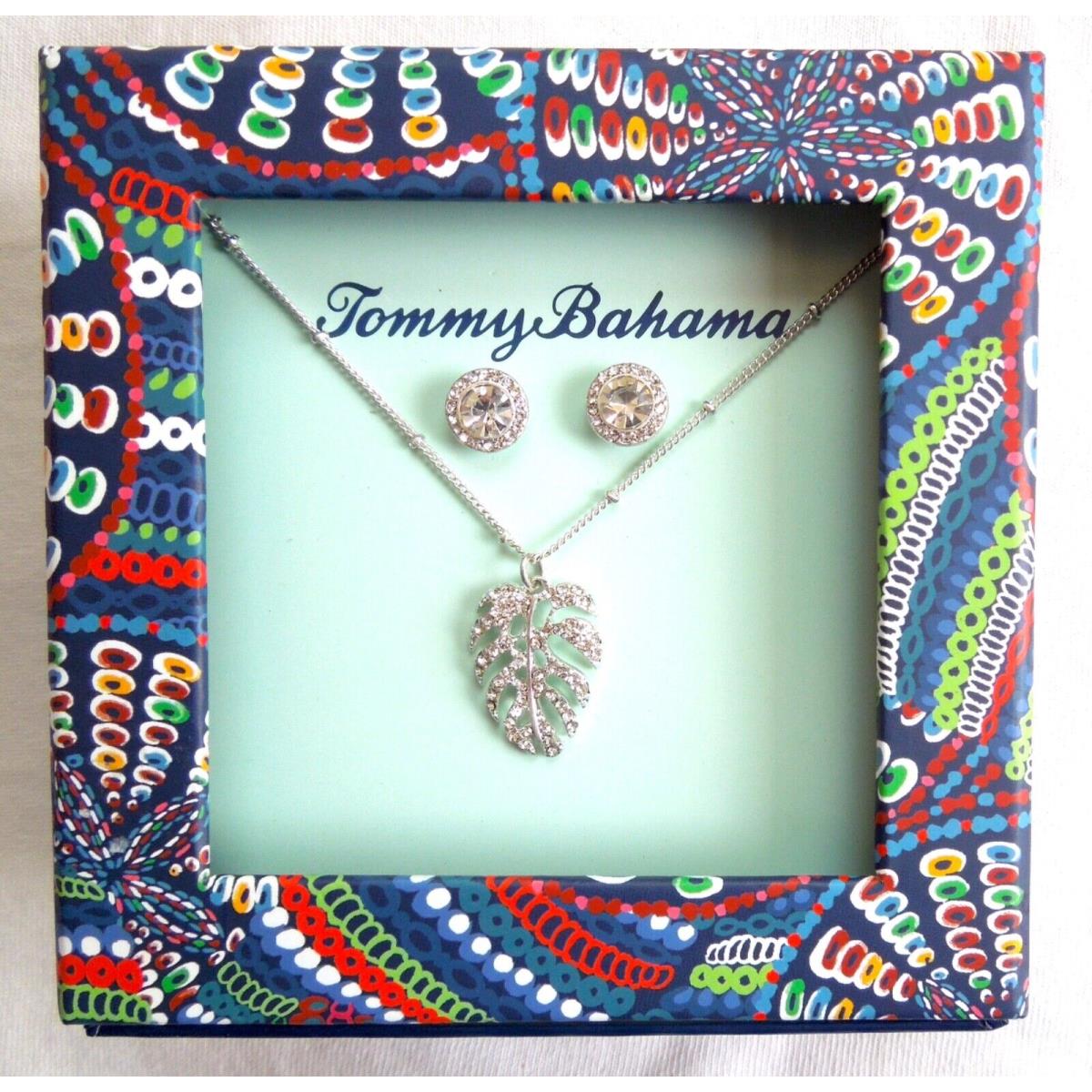 Tommy Bahama Leaf Necklace and Earrings New-in-box Silver CZ Hawaii