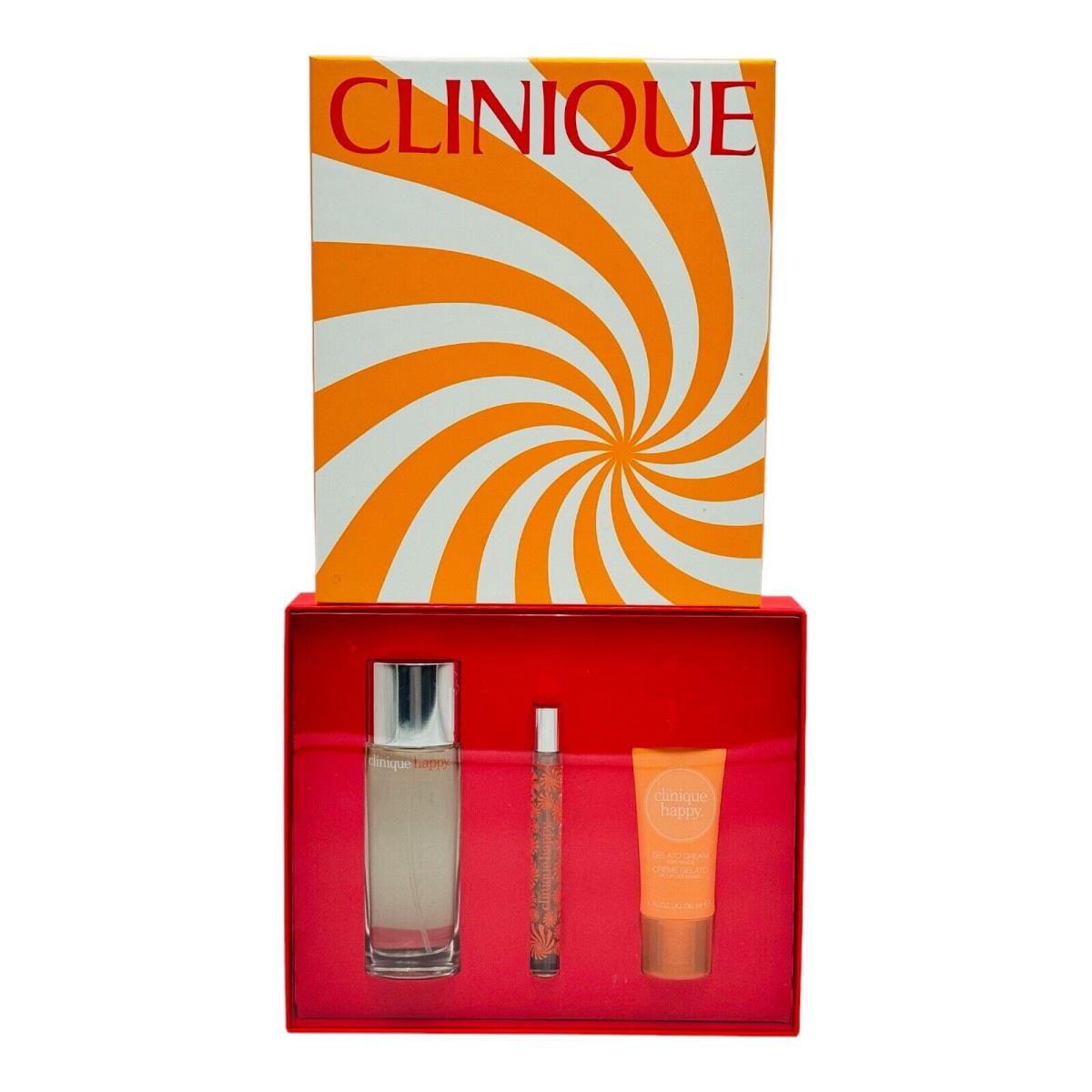 Clinique Happy Gift 3pc Set Parfum 1.7 Oz Perfume Gelato Cream Travel Size