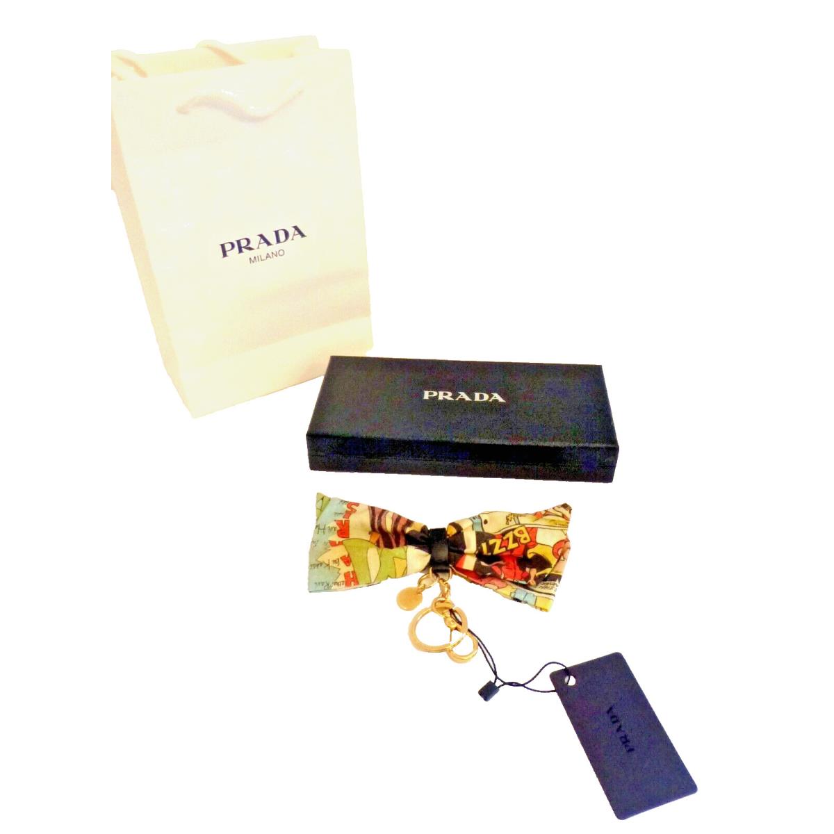 Prada Popeline Comics Print Fabric Bow Keychain Ring Purse Charm Retail