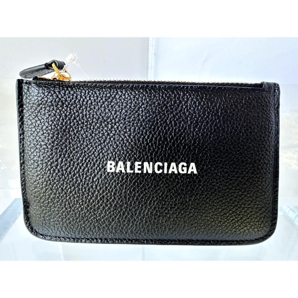 Balenciaga Zip Card Case Cash Long Coin CC Holder Wallet Black Leather