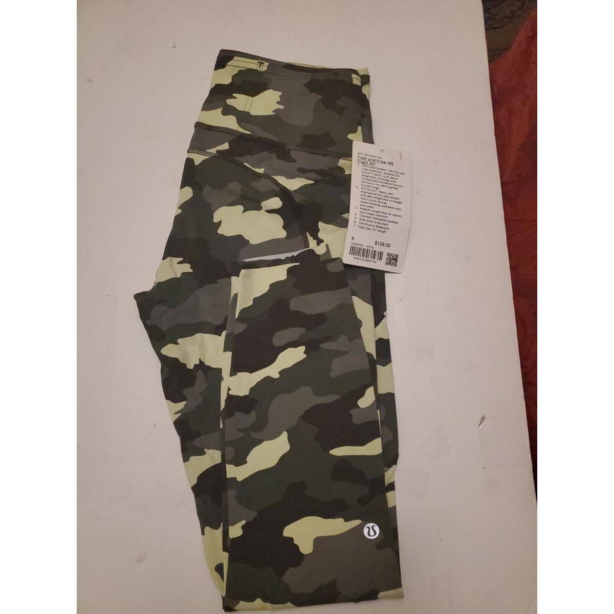 Lululemon Fast Free HR Tight Yoga Leggings 25 Camo Green Size 8 LW5BXRS