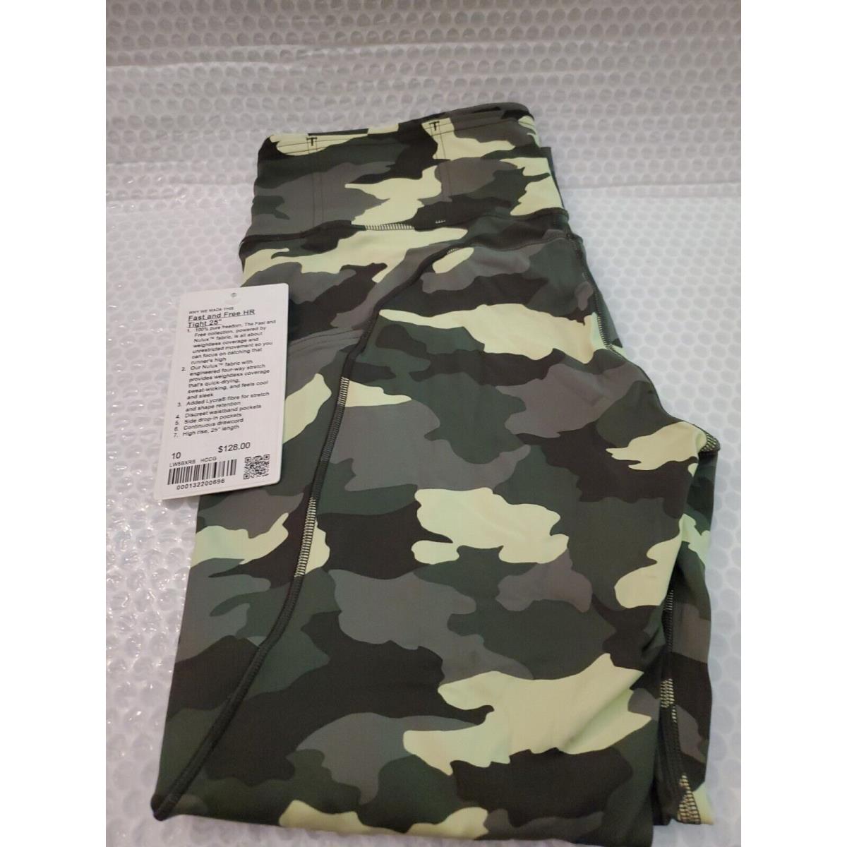 Lululemon Fast Free HR Tight Yoga Leggings 25 Camo Green Size 10 LW5BXRS