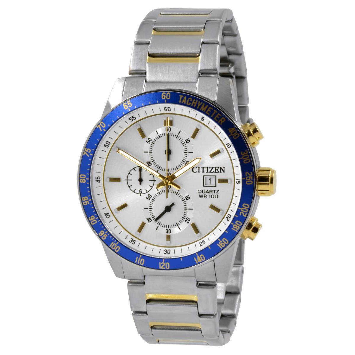 Citizen Men`s Watch Chronograph Silver Dial Two Tone Steel Bracelet AN3686-53A