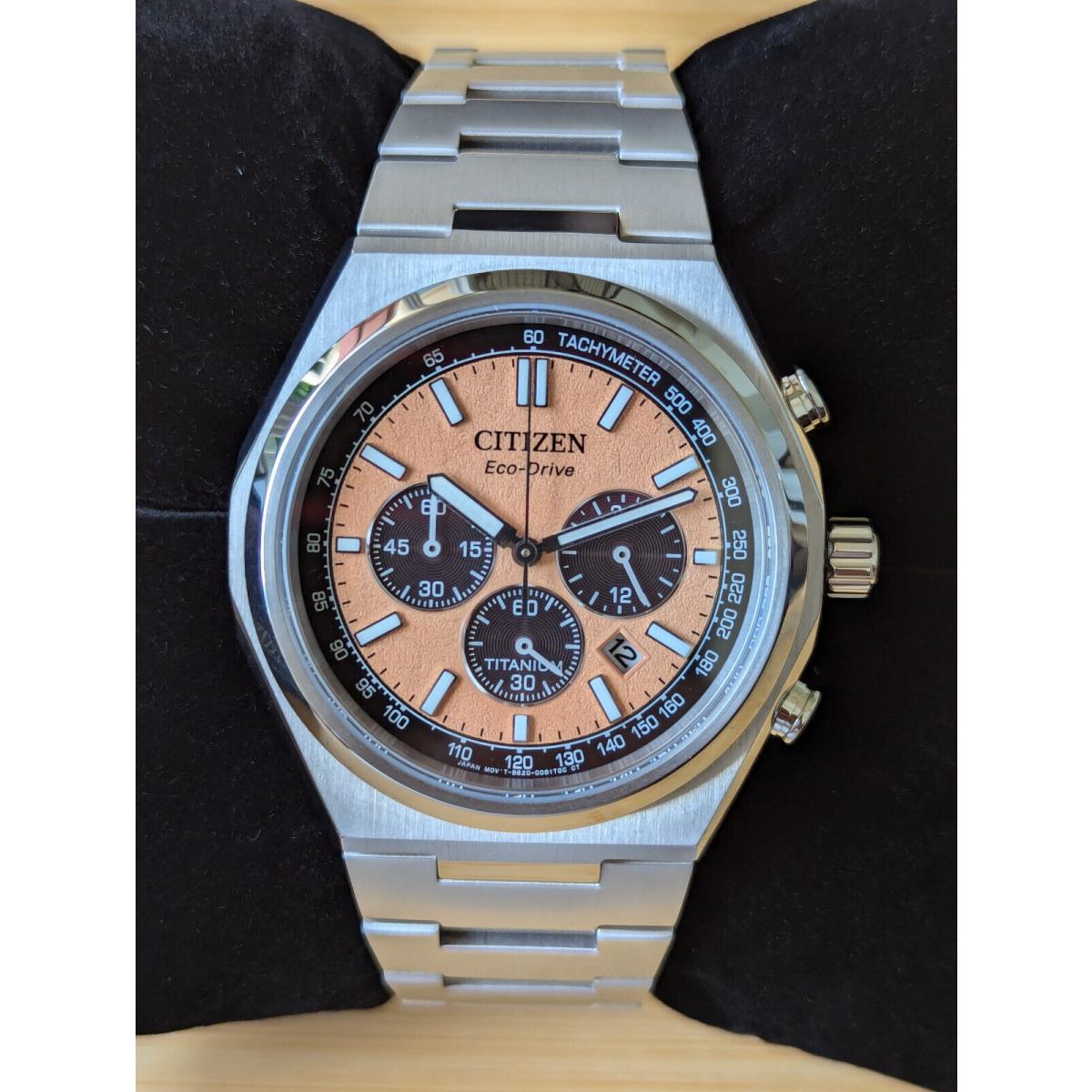 Citizen Zenshin Super Titanium Sapphire Chronograph Salmon Dial Watch CA4610-85Z