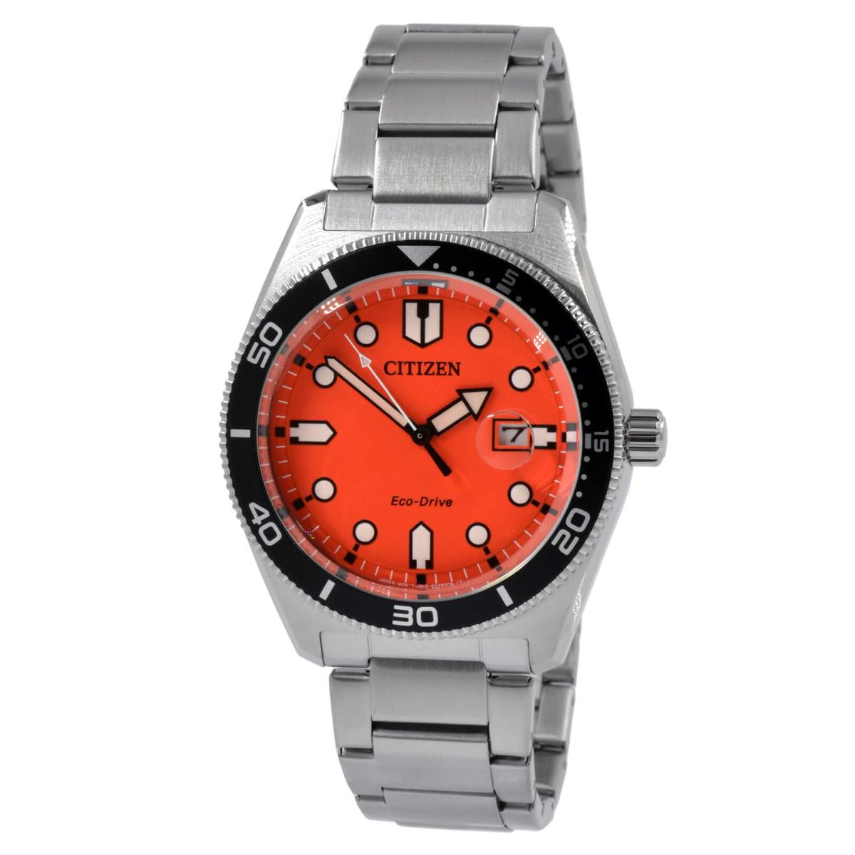 Citizen Men`s Watch Eco-drive Orange Dial Stainless Steel Bracelet AW1760-81X