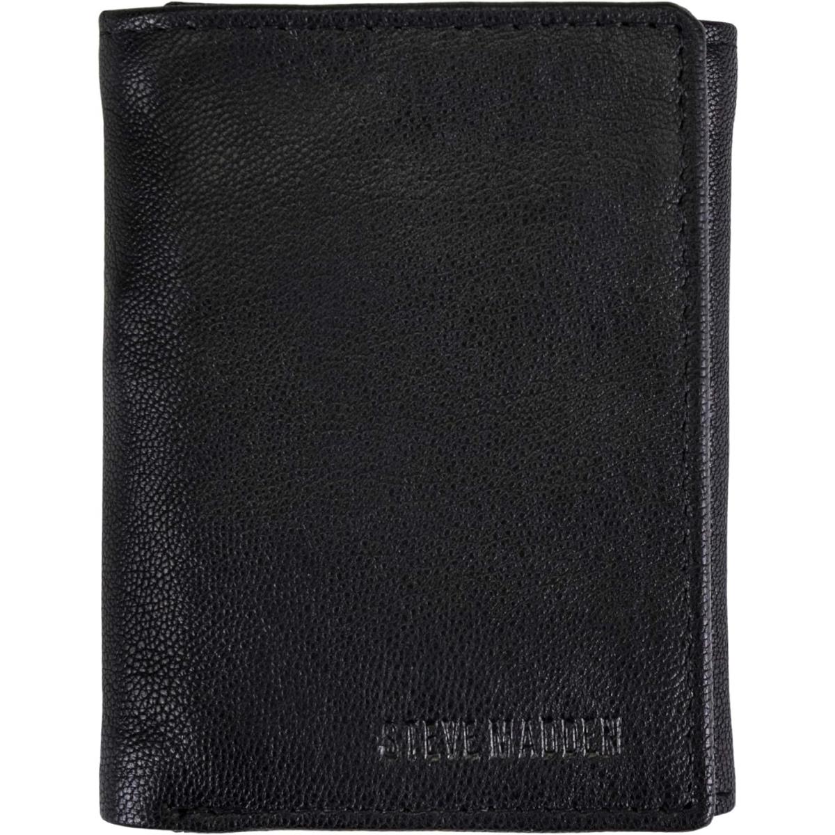 Steve Madden Men`s Rfid Trifold Wallet with Id Window Black (Smooth Grain)